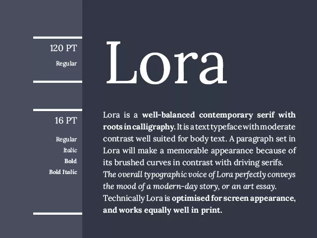 Пример шрифта Lora Bold Italic