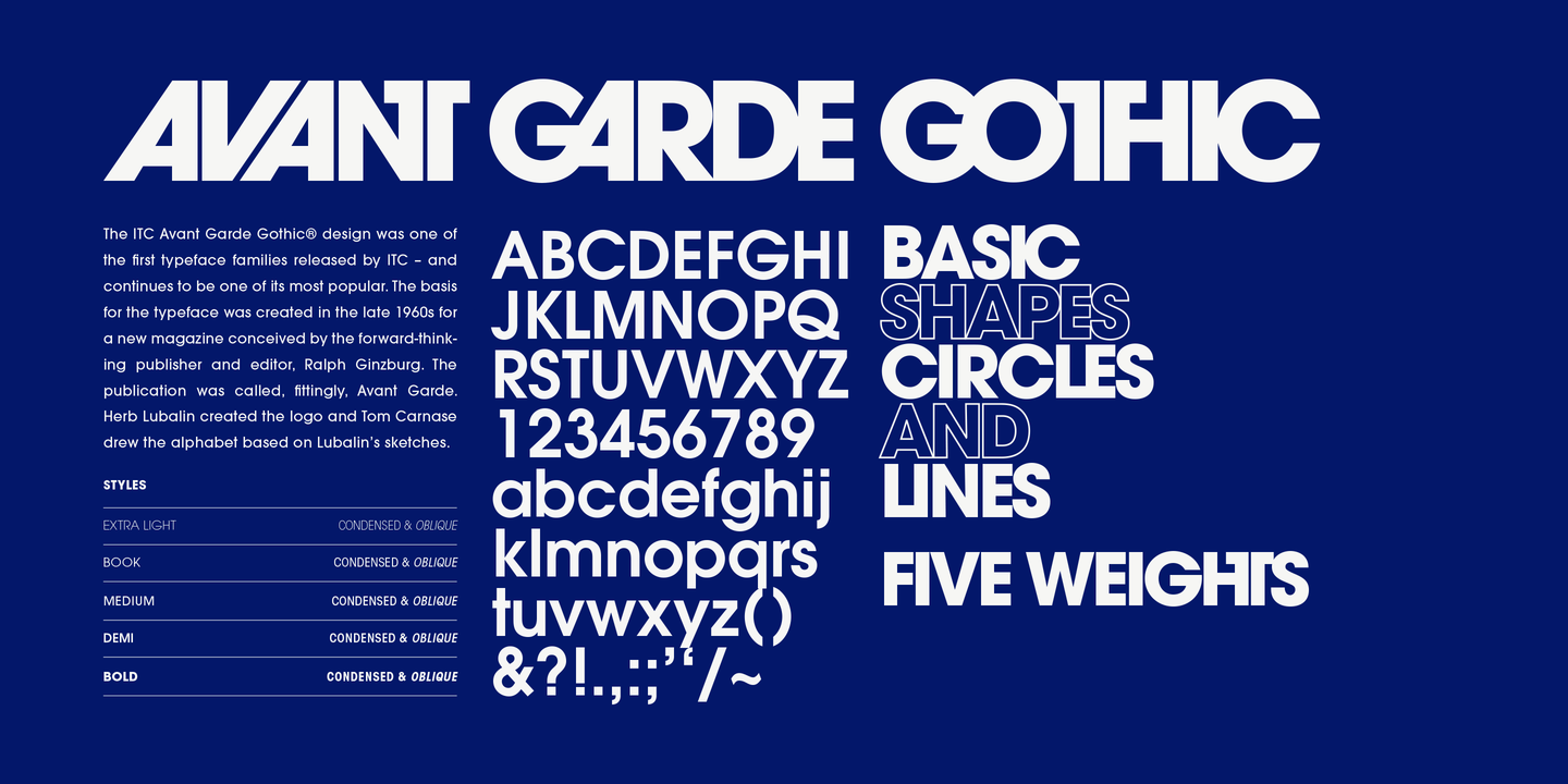 Пример шрифта ITC Avant Garde Gothic