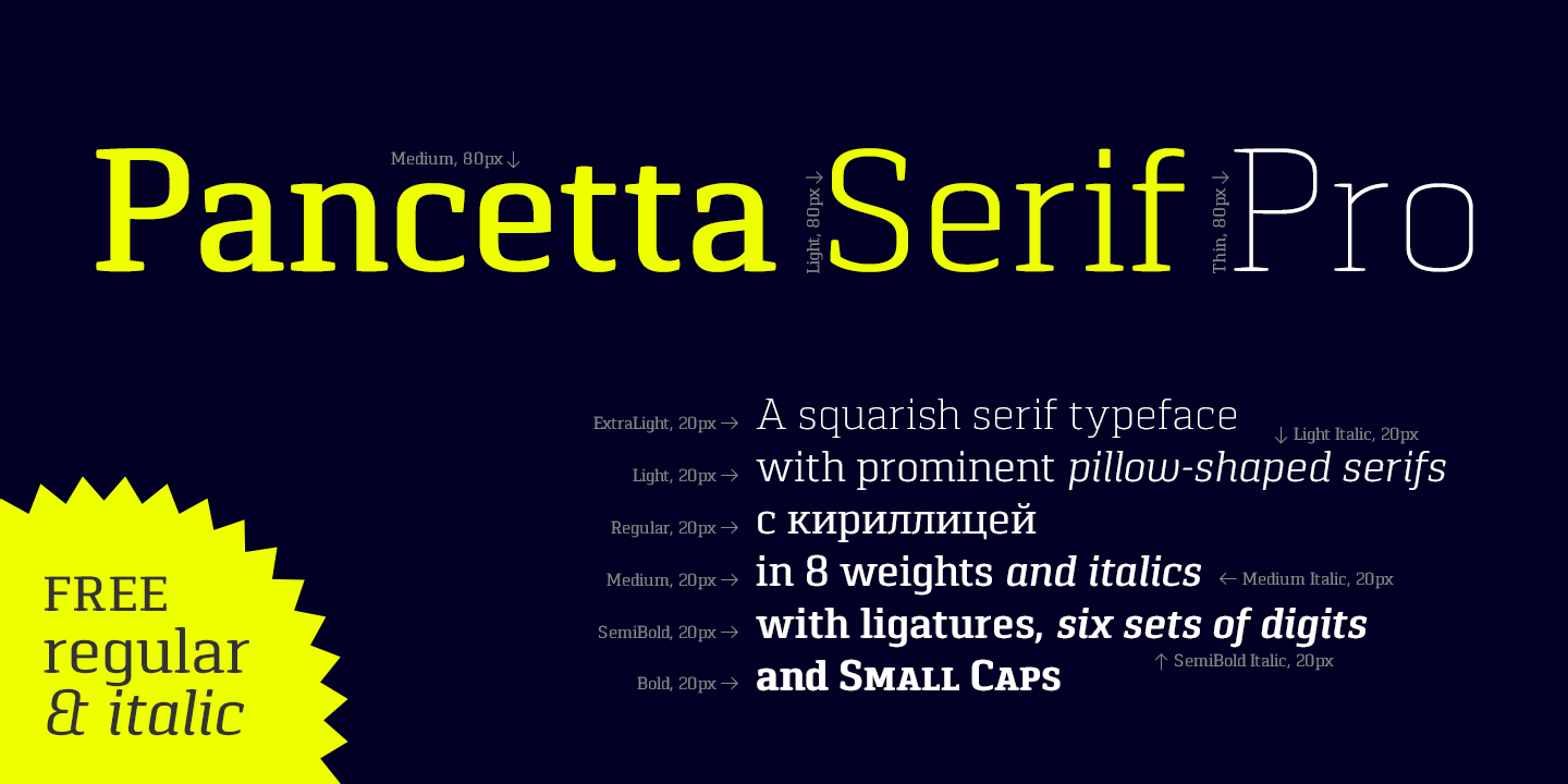 Пример шрифта Pancetta Serif Pro Regular