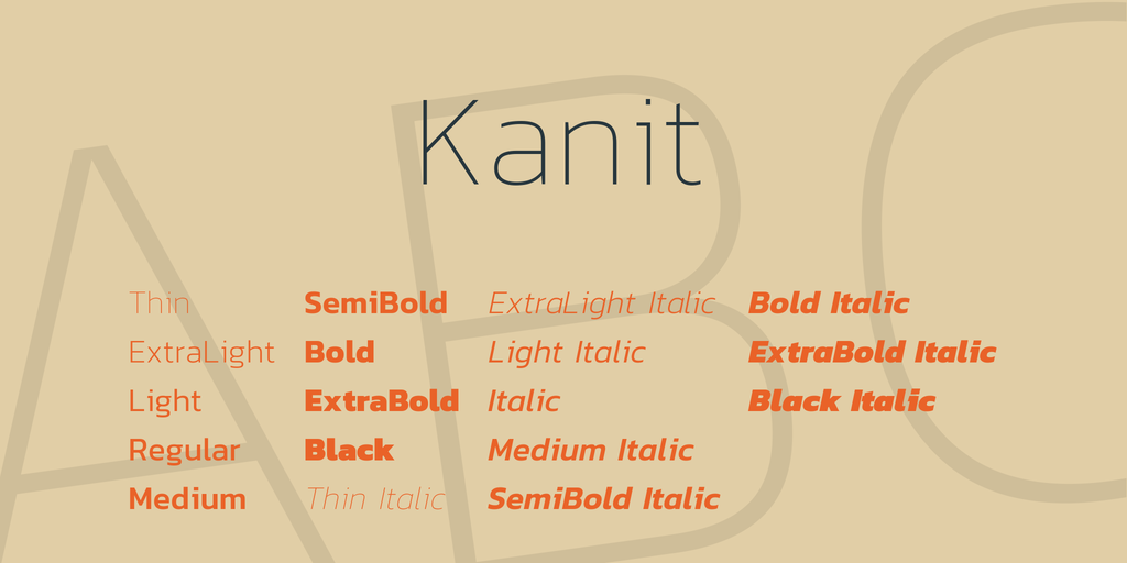 Пример шрифта Kanit Extra Light Italic