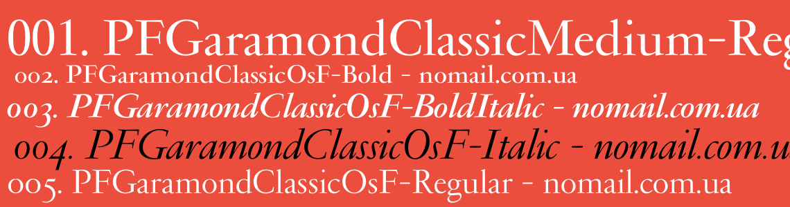 Пример шрифта PF Garamond Classic