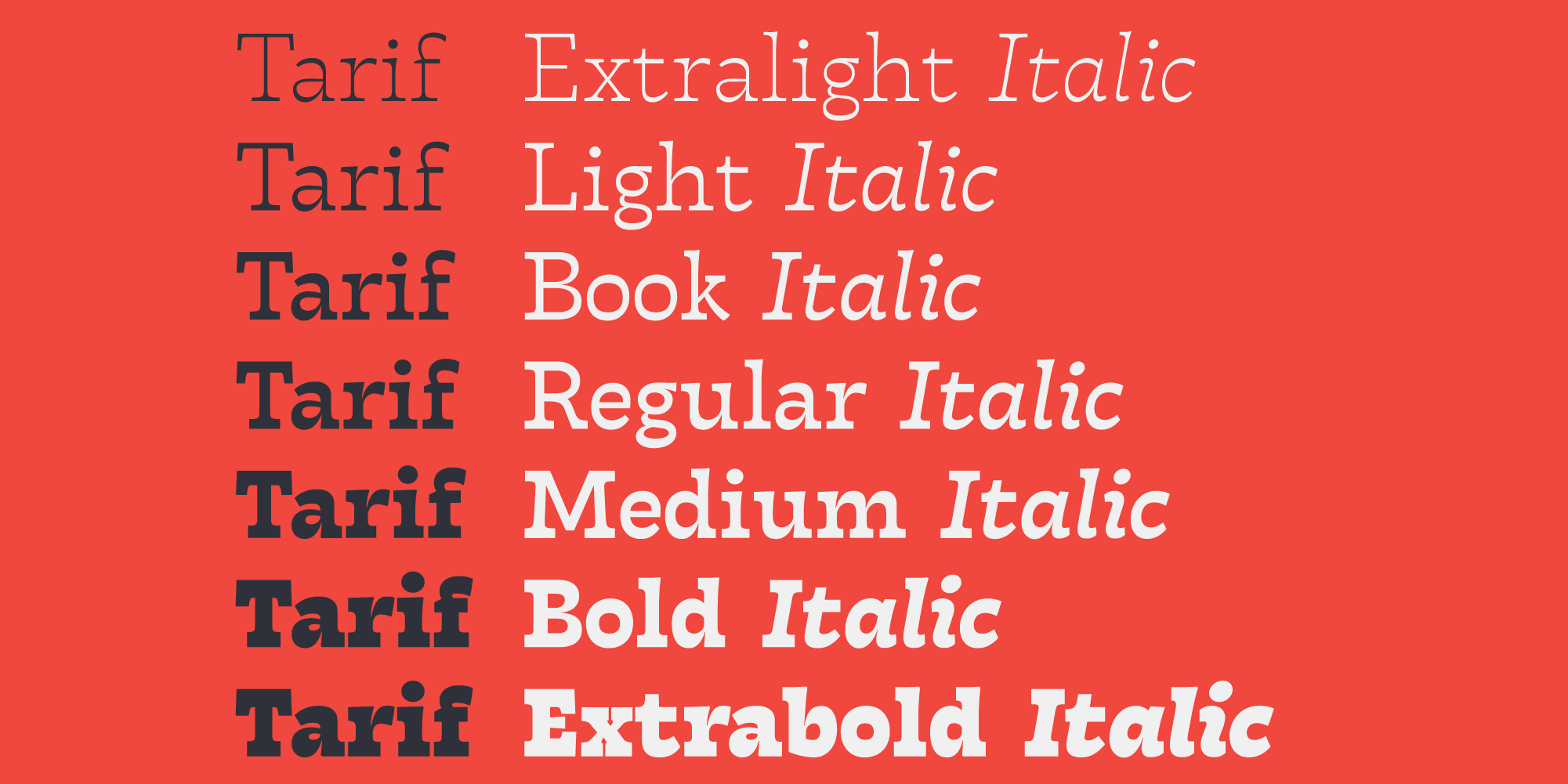 Пример шрифта Tarif Trial Extra light Italic