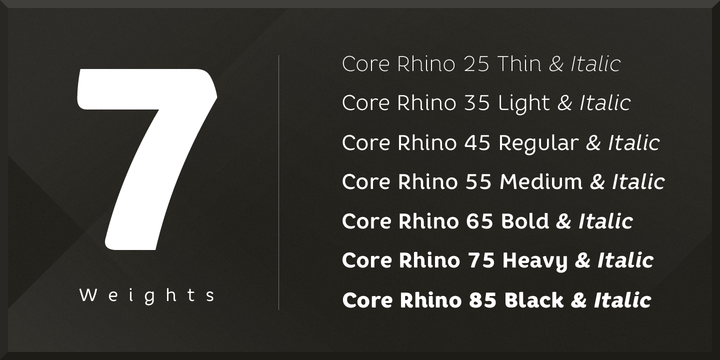 Пример шрифта Core Rhino 75 Heavy Italic