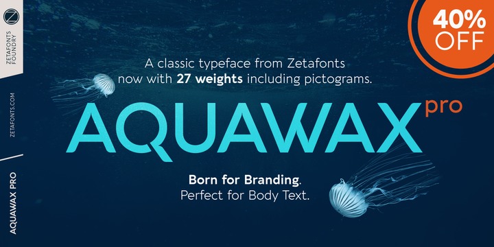 Пример шрифта Aquawax Pro Light