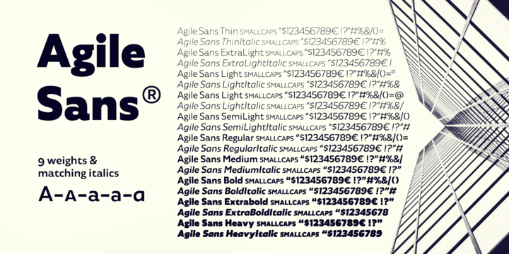 Пример шрифта Agile Sans Extra Light Italic