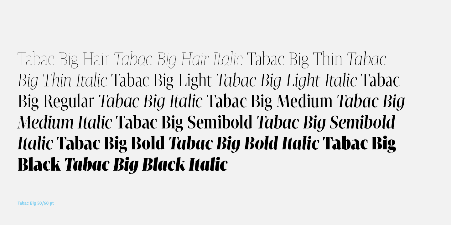 Пример шрифта Tabac Big Medium Italic