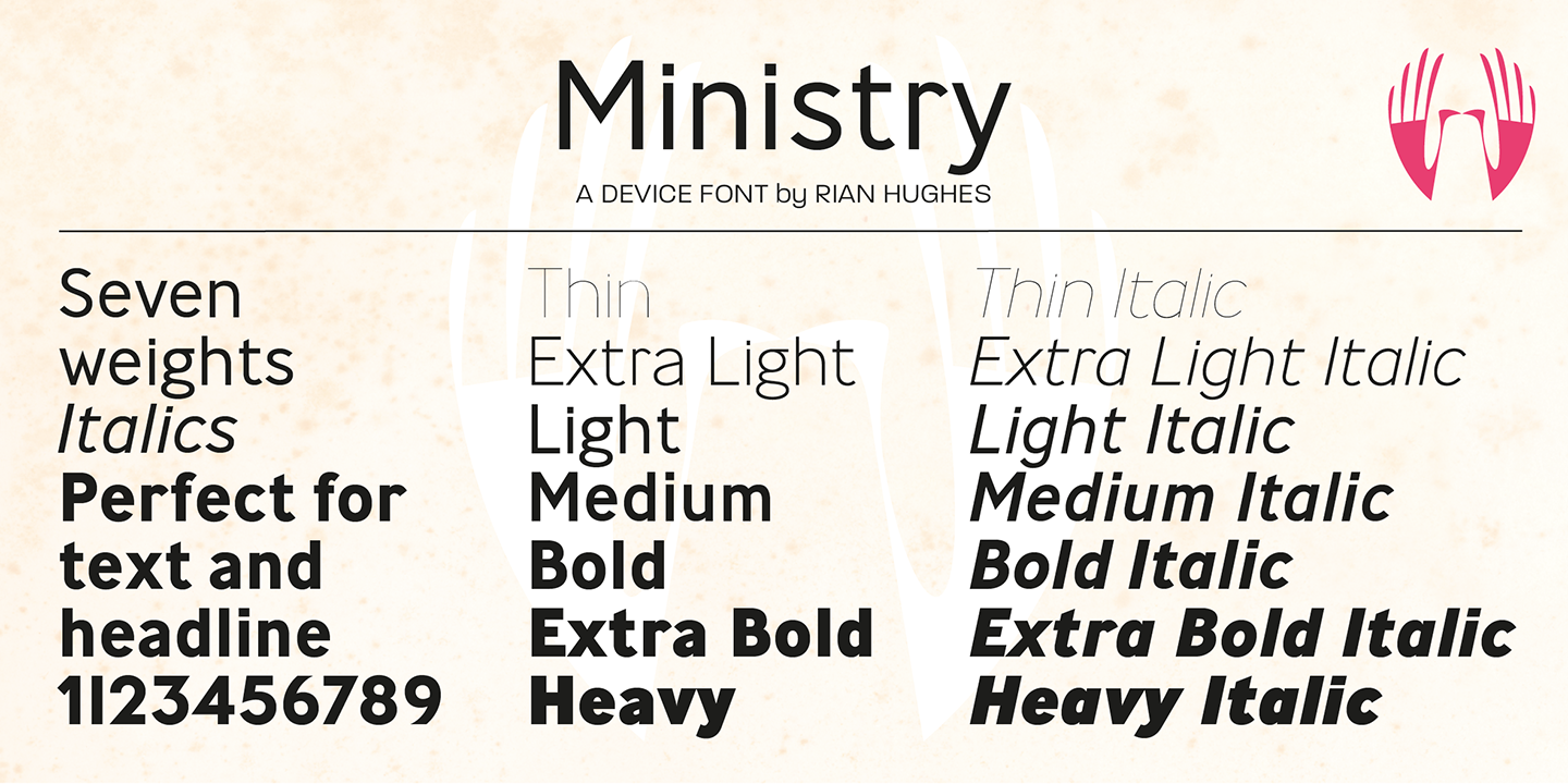 Пример шрифта Ministry Heavy Italic