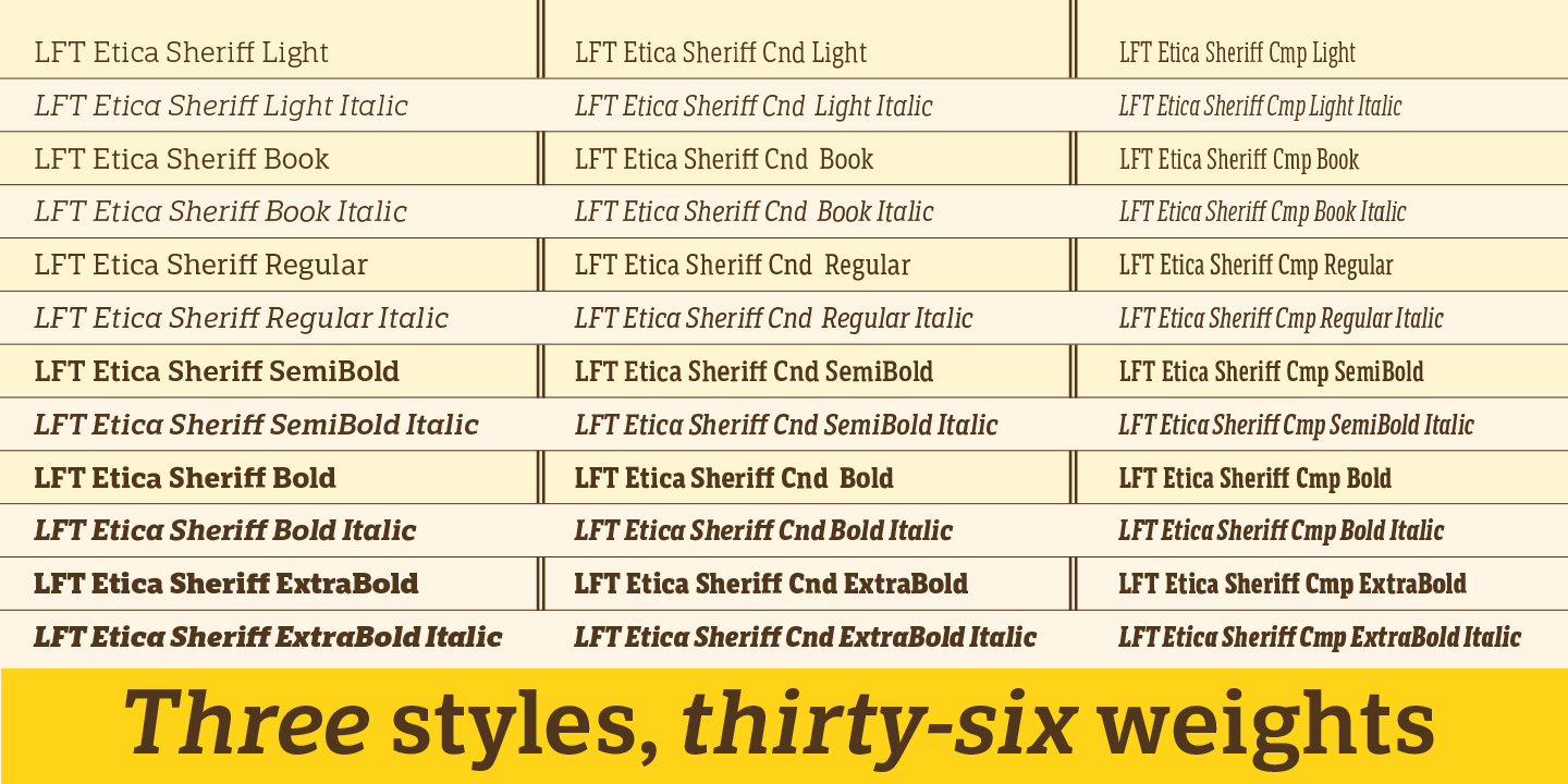 Пример шрифта LFT Etica Sheriff Italic