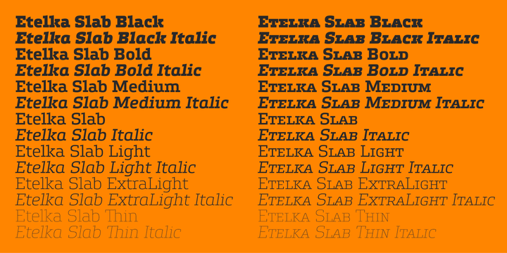 Пример шрифта Etelka Slab Extra Light Italic
