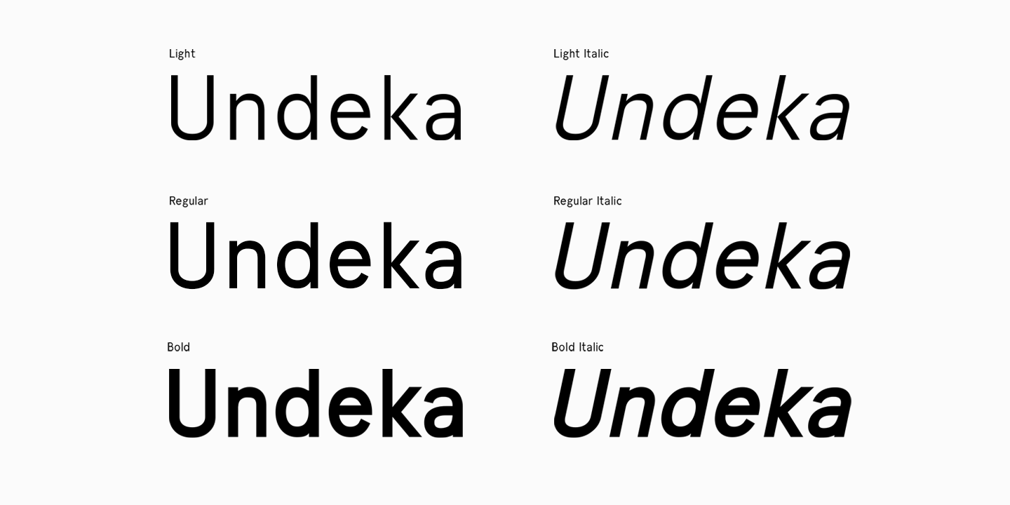 Пример шрифта Undeka Light Italic