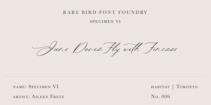 Пример шрифта Rare Bird Specimen VI