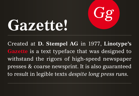 Пример шрифта Gazette