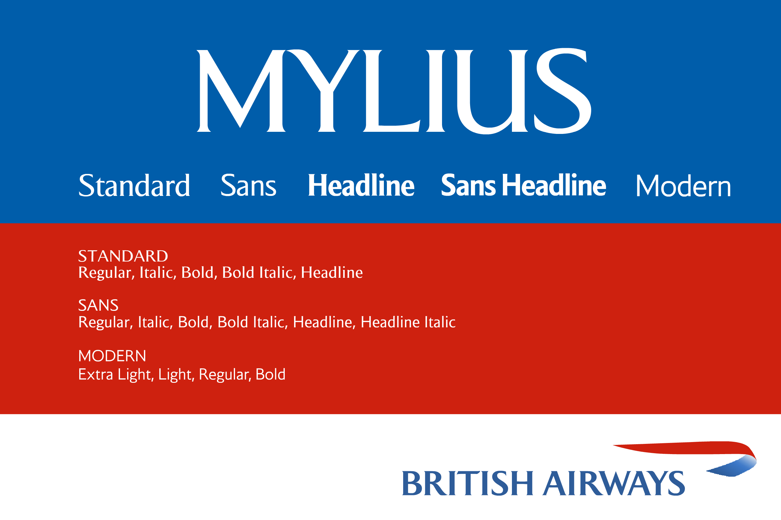 Пример шрифта Mylius (British Airways)