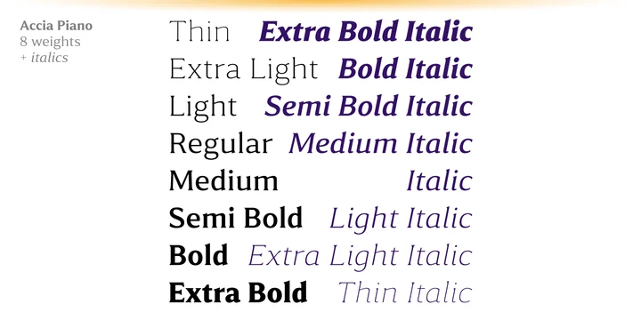 Пример шрифта Accia Piano Medium Italic