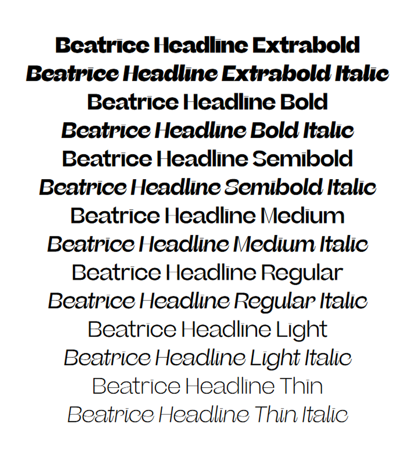 Пример шрифта Beatrice Headline Light Italic