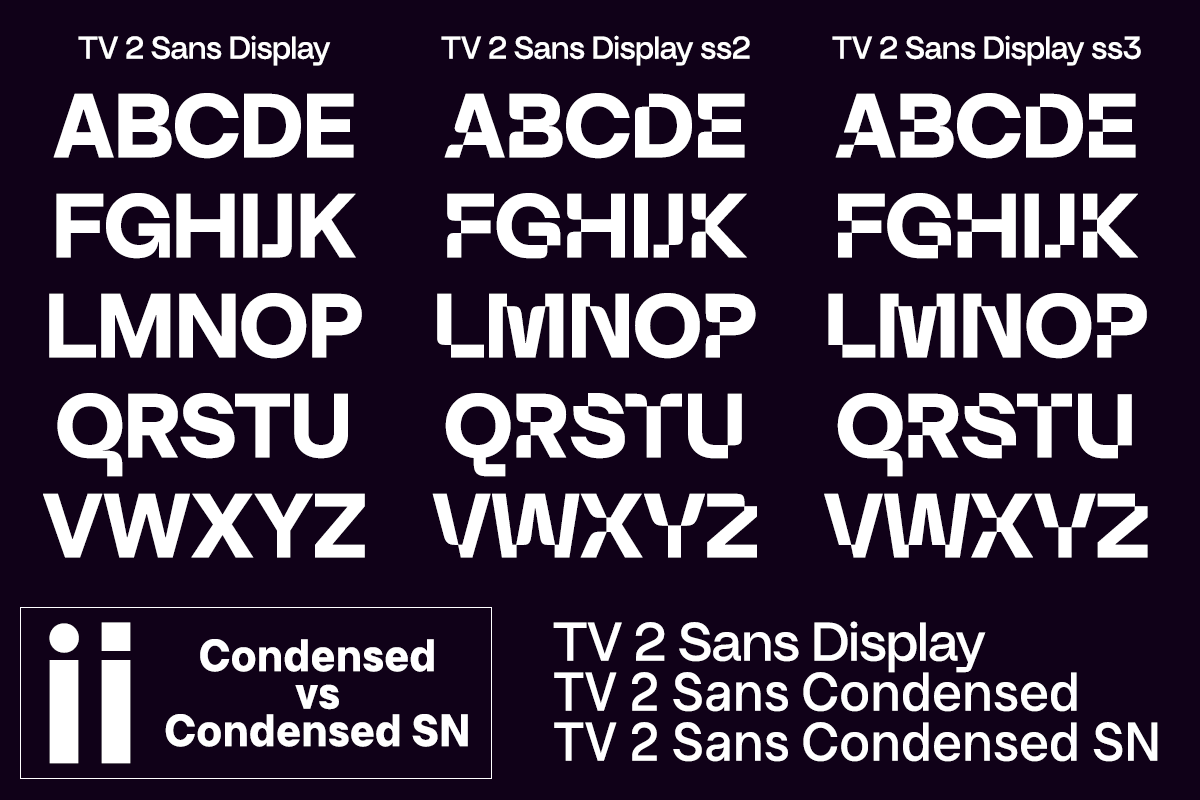 Пример шрифта TV 2 Condensed SN SemiBold