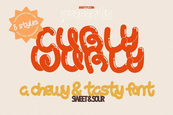 Пример шрифта Curly Wurly Cutout Gloss