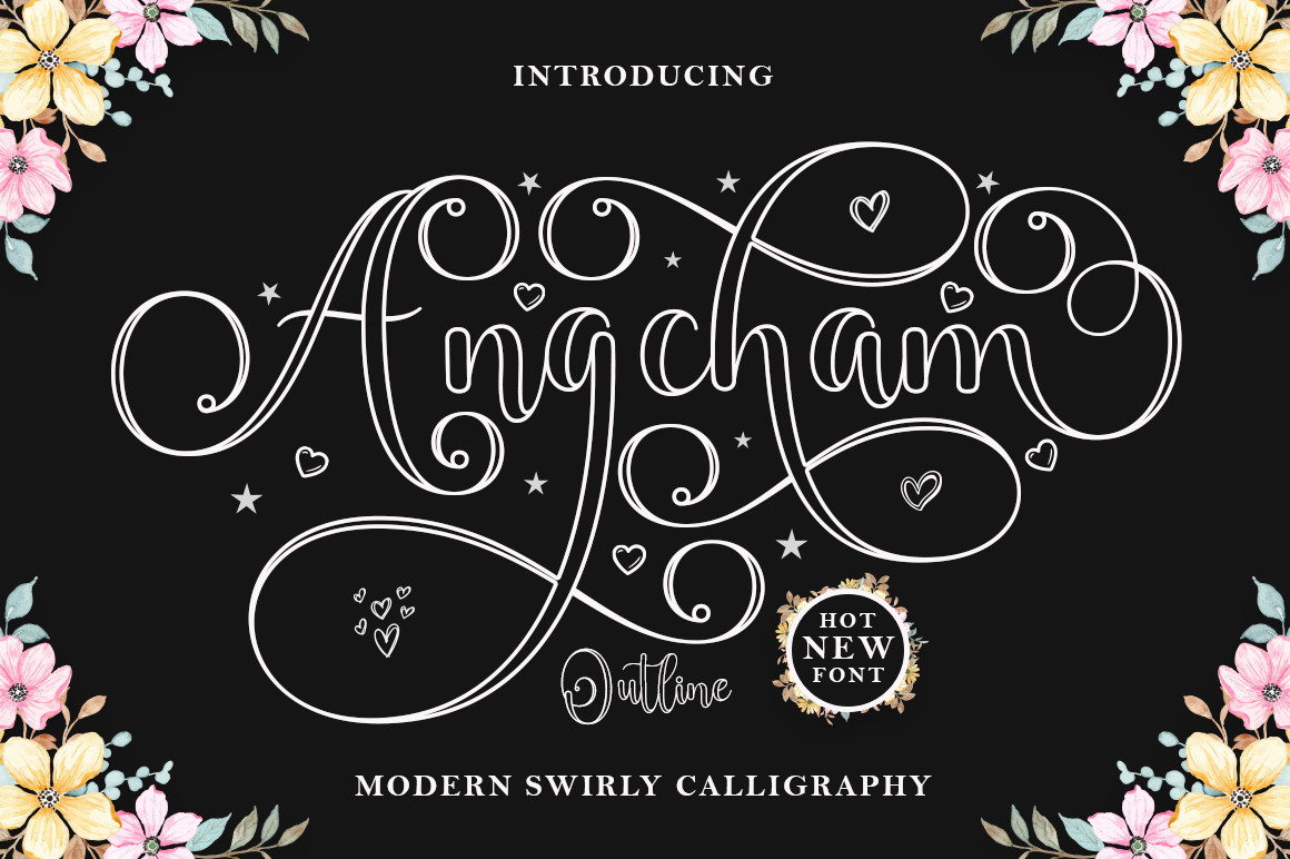 Пример шрифта Angcham Outline Regular