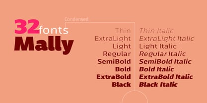 Пример шрифта Mally Condensed Extra Light Italic