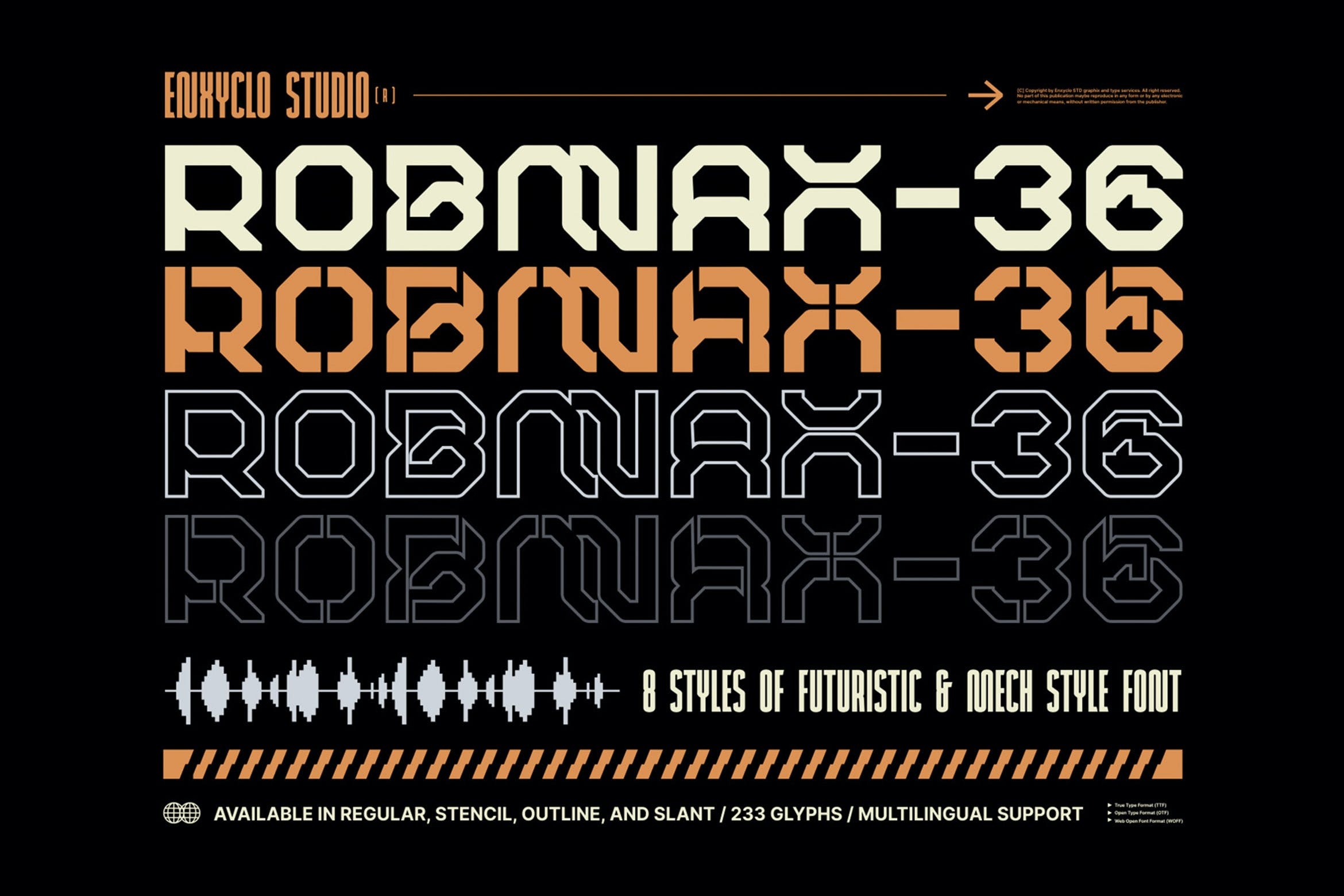 Пример шрифта Robmax-36 Stencil Outline