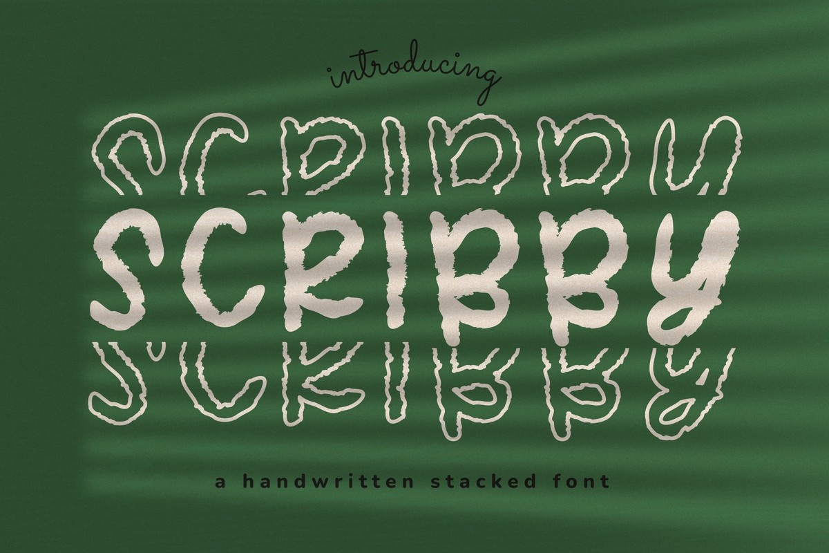 Пример шрифта Scribby Stacked Regular