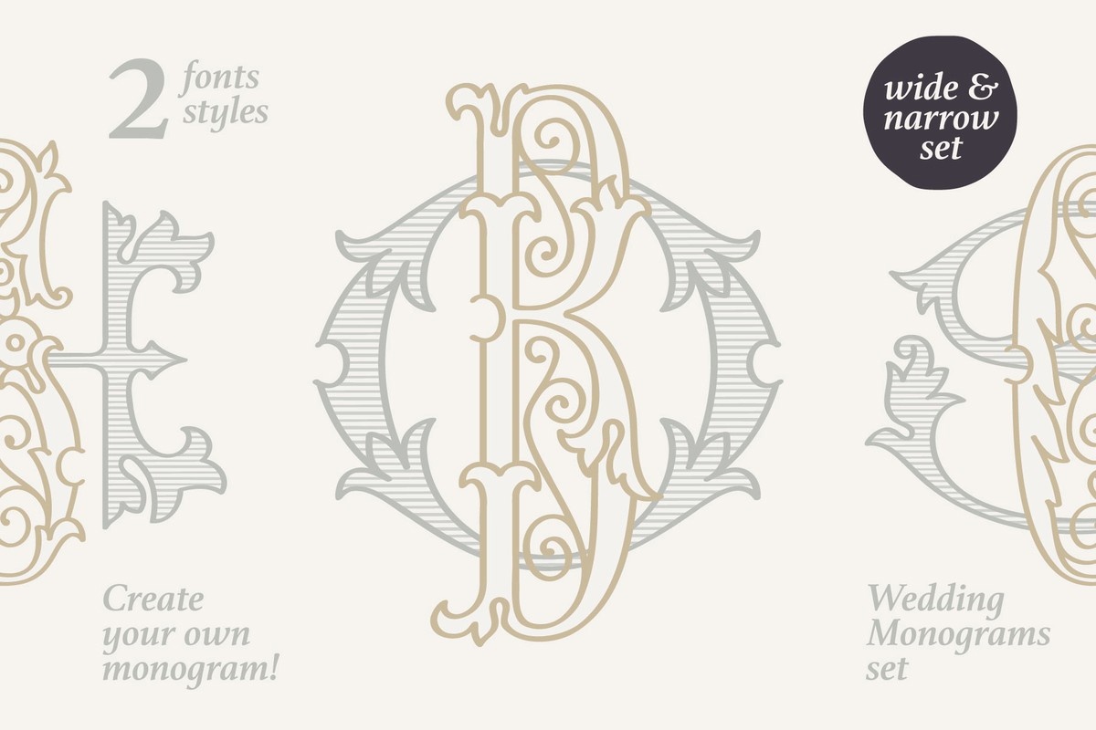 Пример шрифта Wedding Monograms WideColored