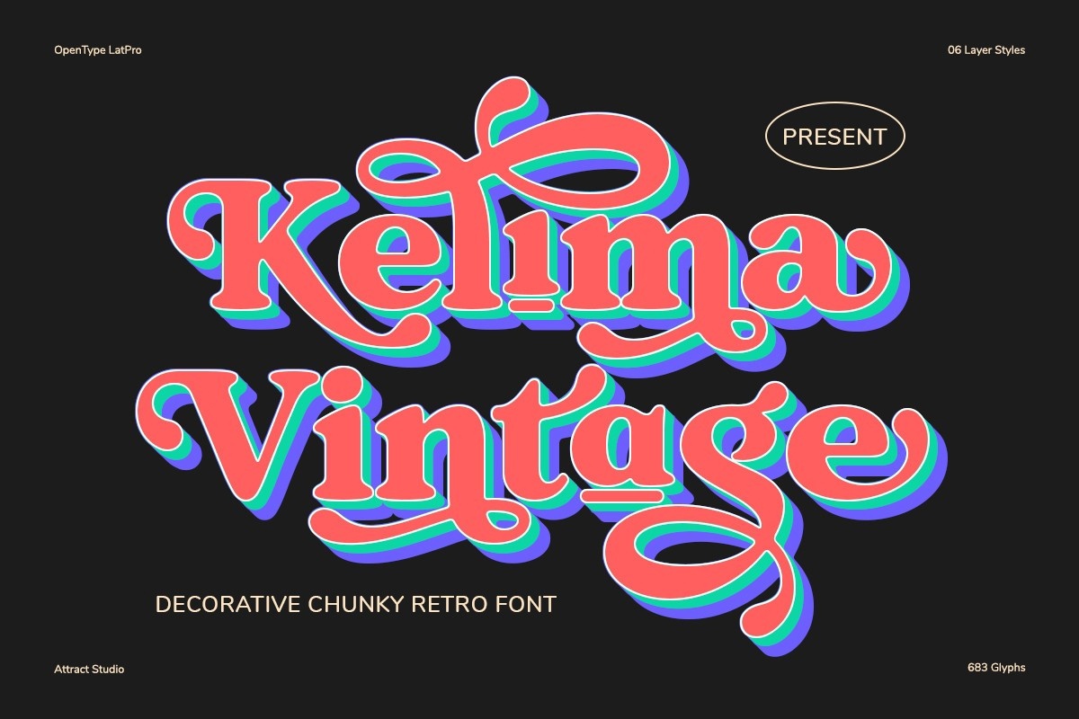 Пример шрифта Kelima Vintage FullOutline