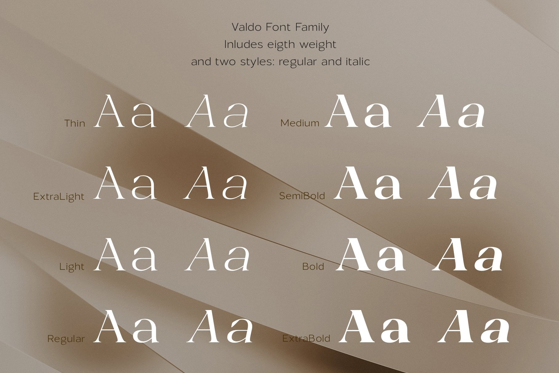 Пример шрифта Valdo Thin Italic