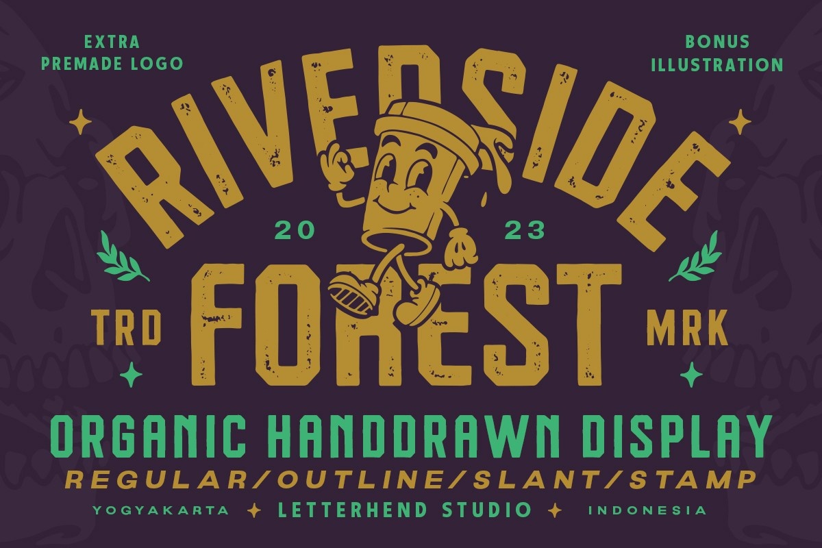 Пример шрифта Riverside Forest Slant Stamp