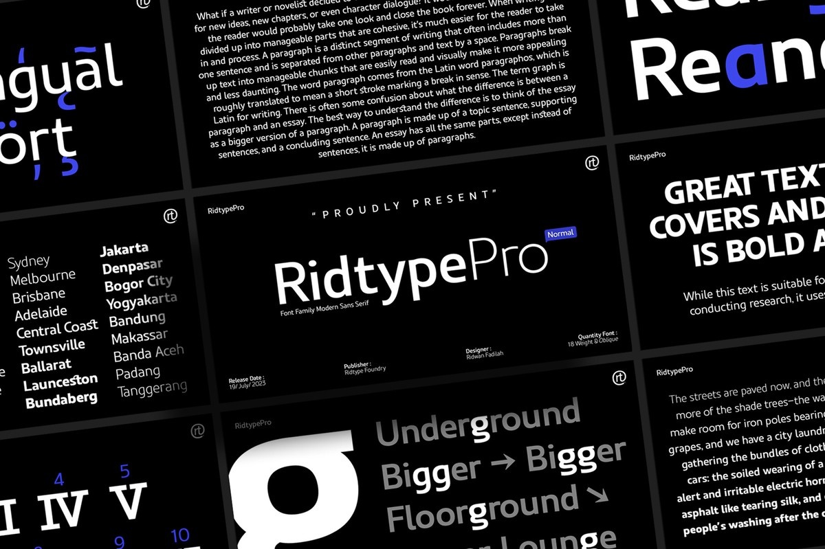 Пример шрифта Ridtype Pro Light Oblique