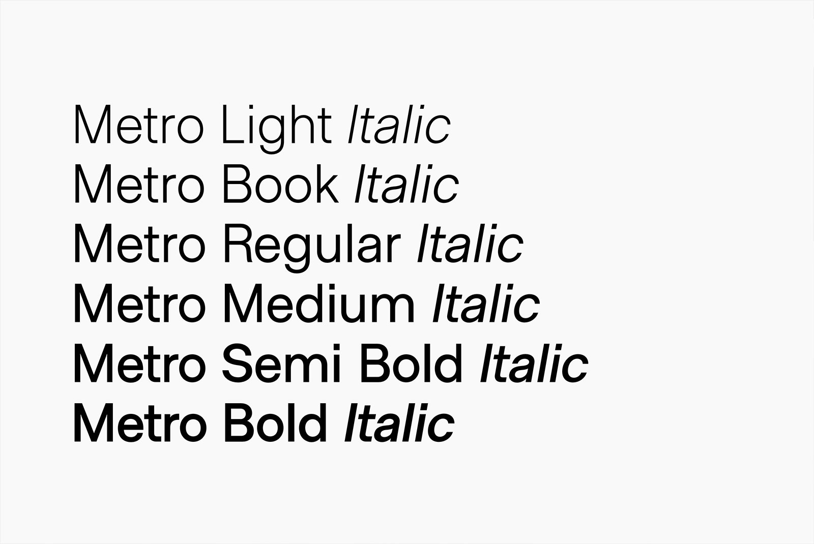 Пример шрифта Metro Sans Regular Italic