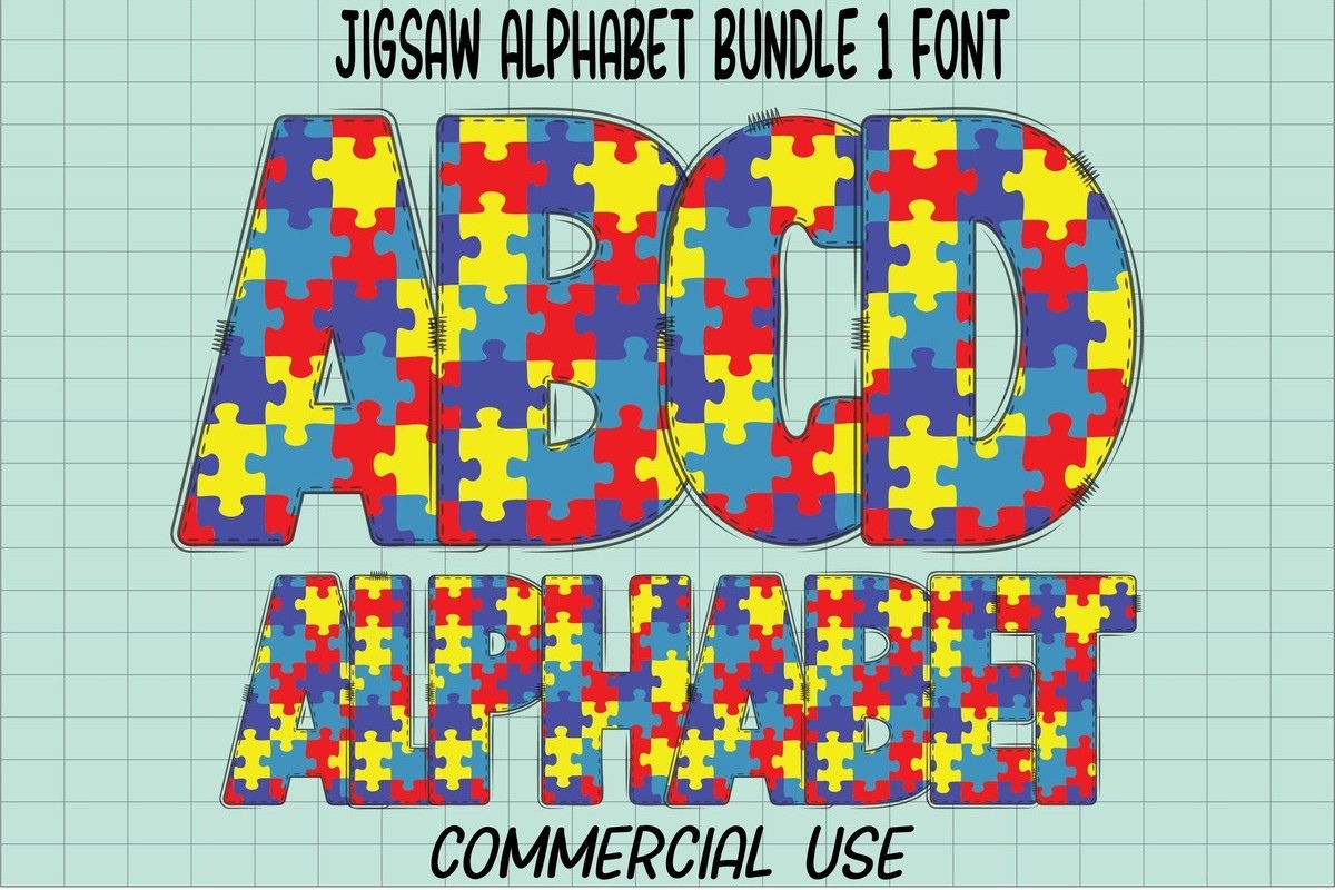 Пример шрифта Jigsaw Alphabet