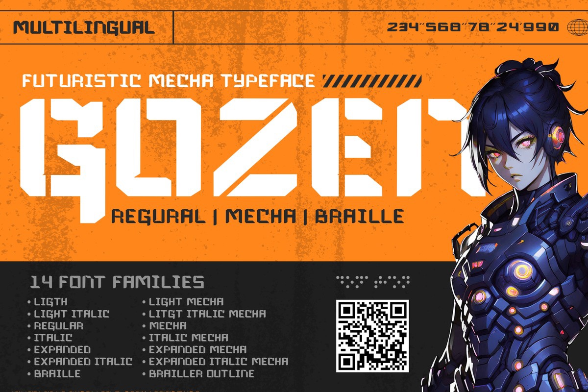 Пример шрифта Gozen Italic Mecha