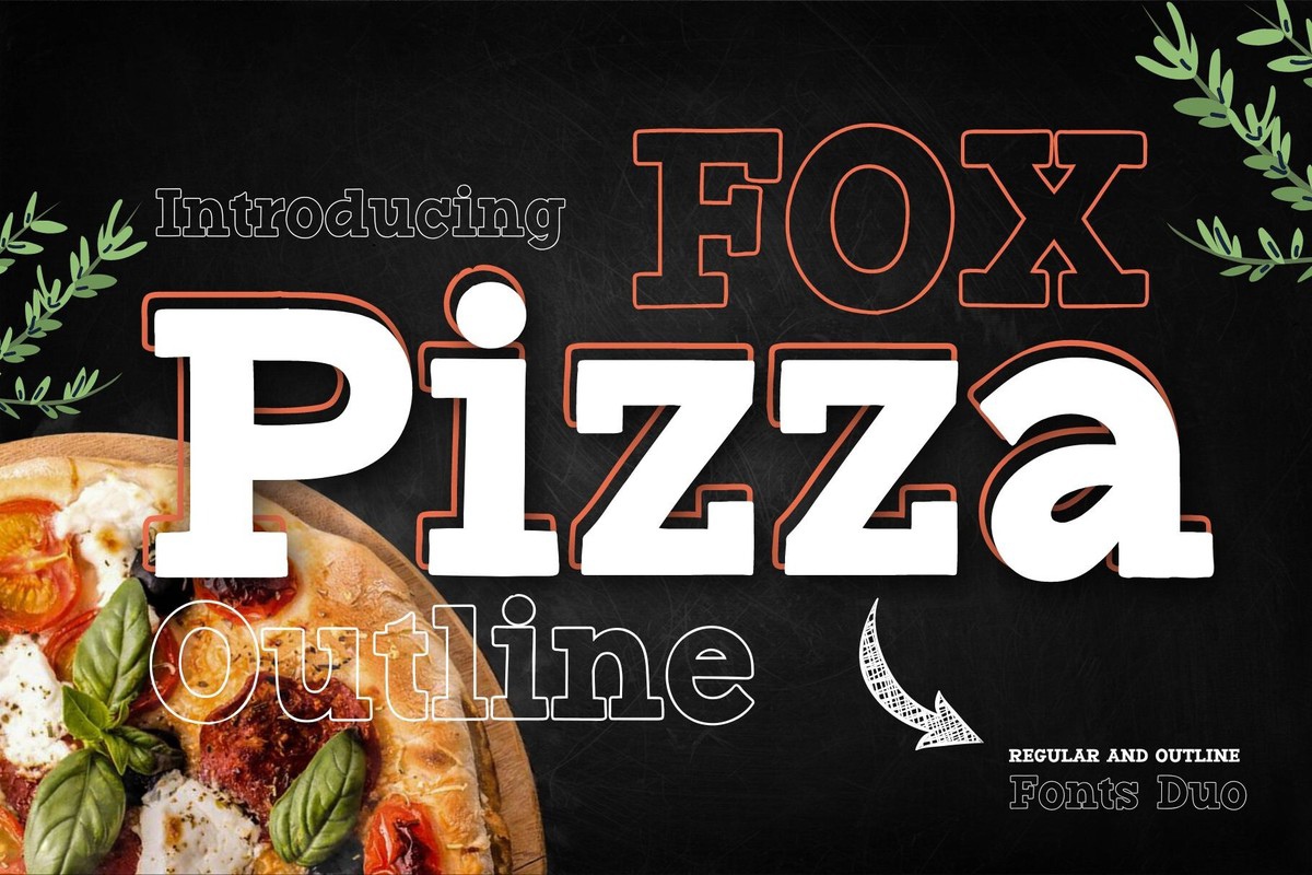 Пример шрифта Fox Pizza Outline