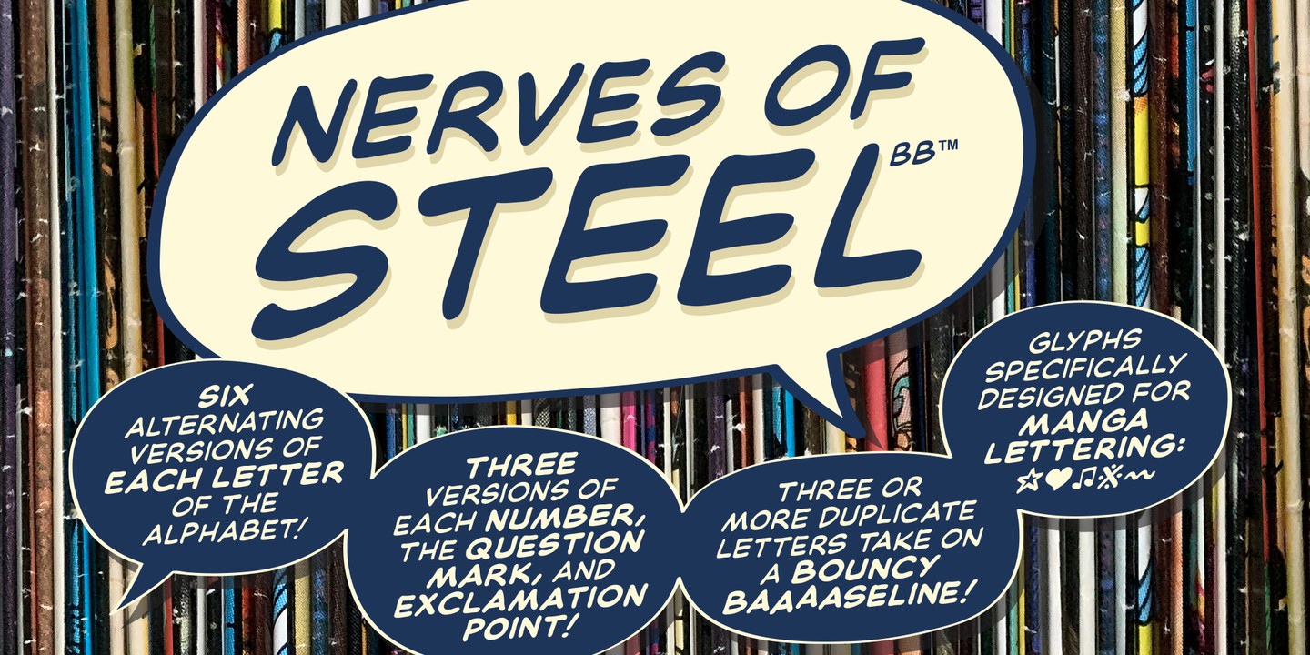 Пример шрифта Nerves of Steel BB Bold Italic