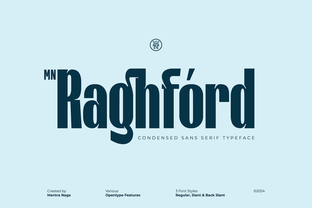 Пример шрифта MN Raghford Slant