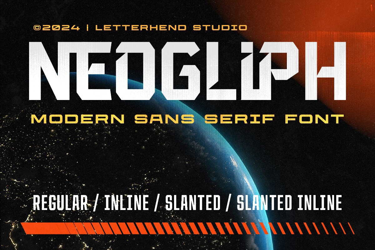 Пример шрифта Neogliph Slanted Inline