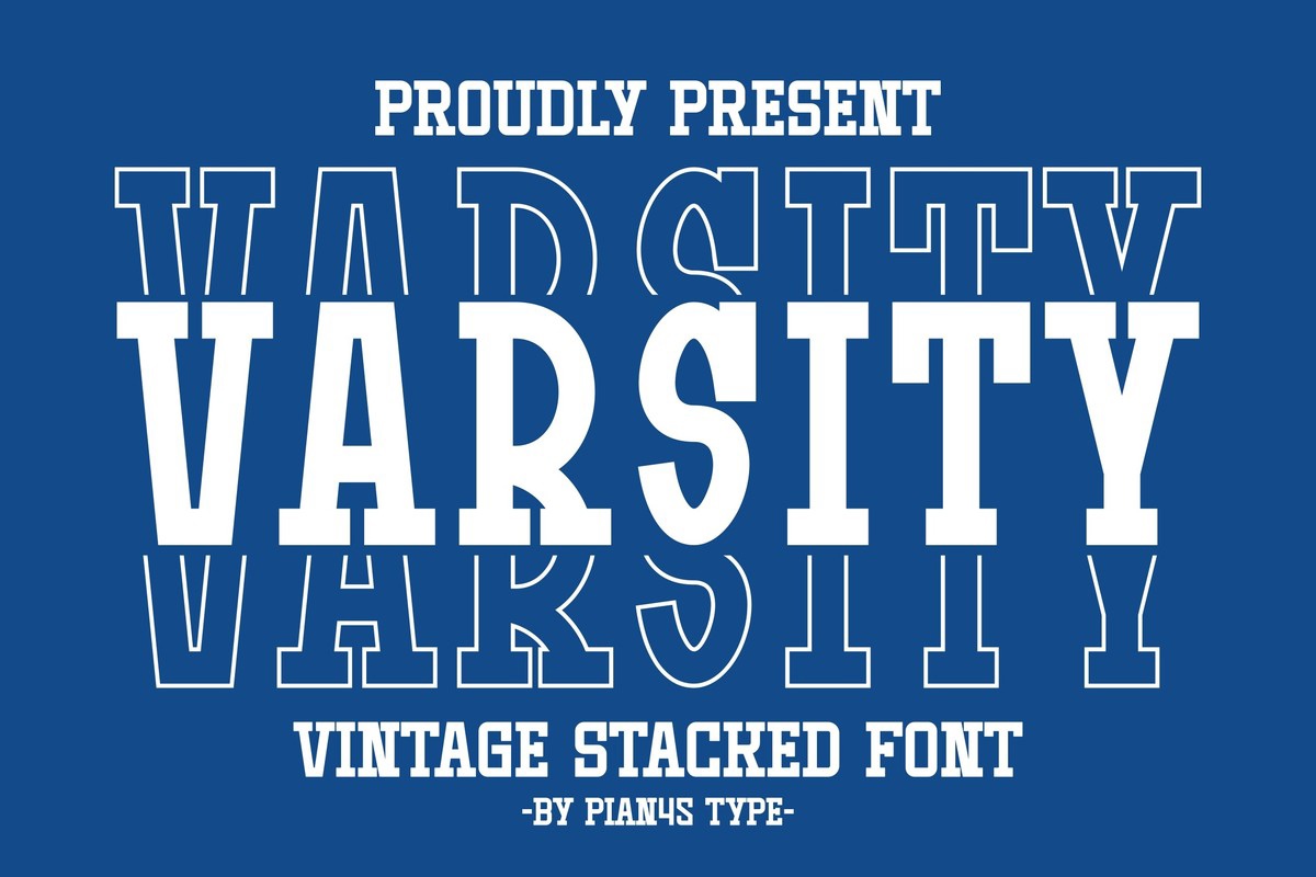 Пример шрифта Varsity Stacked Regular