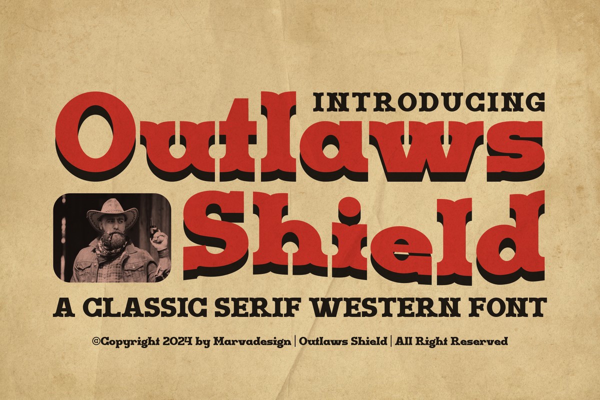Пример шрифта Outlaws Shield Regular
